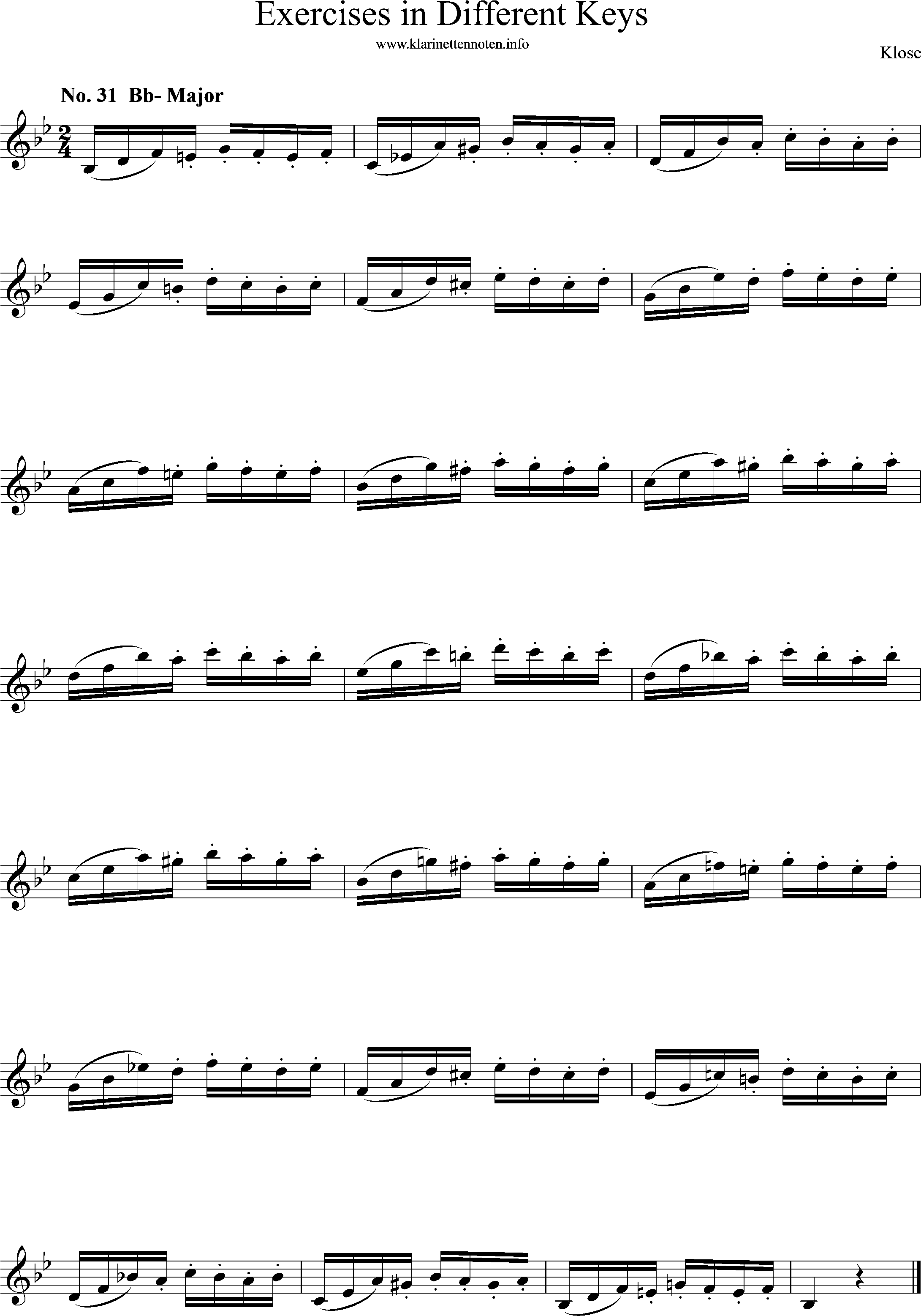 Exercises in Differewnt Keys, klose, No-31, Bb-major